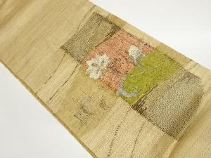 紙布手織り紬短冊に花唐草模様織出し袋帯